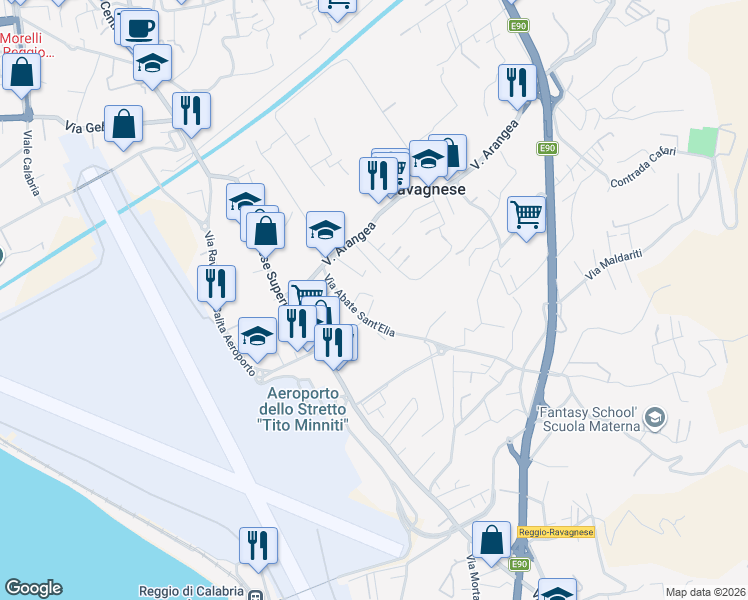 map of restaurants, bars, coffee shops, grocery stores, and more near Via Abate San Elia traversa II in Reggio Calabria