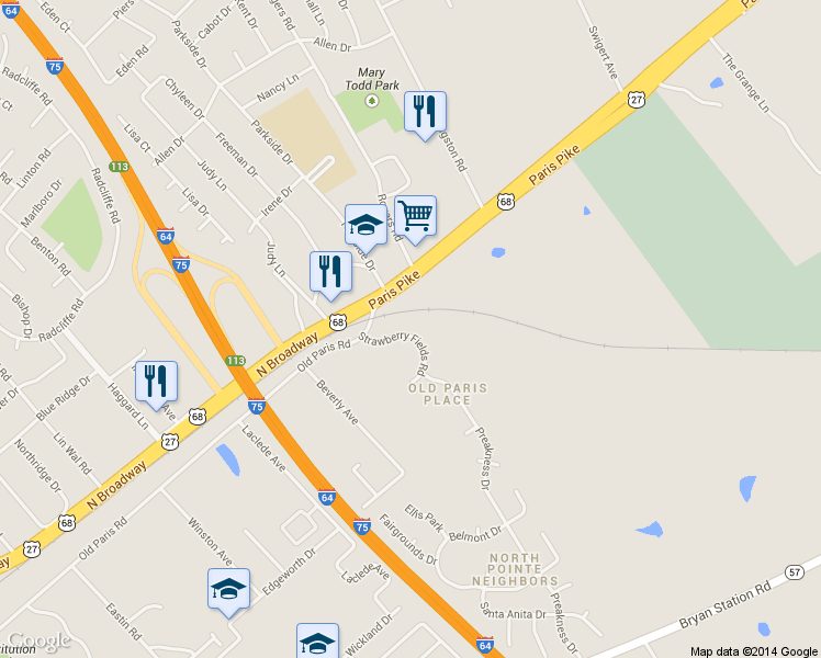 map of restaurants, bars, coffee shops, grocery stores, and more near 149 Strawberry Fields Road in Lexington
