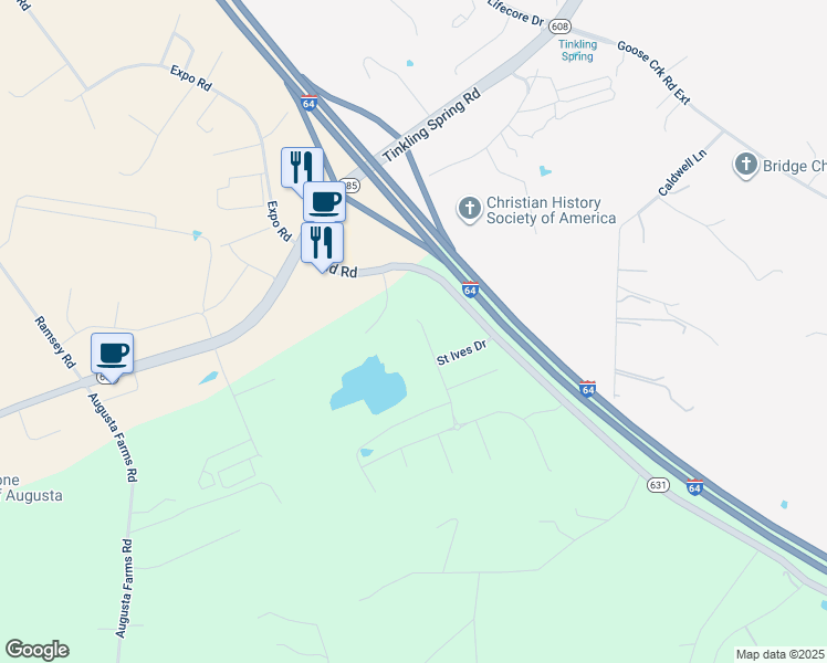 map of restaurants, bars, coffee shops, grocery stores, and more near 84 Roxbury Drive in Fishersville