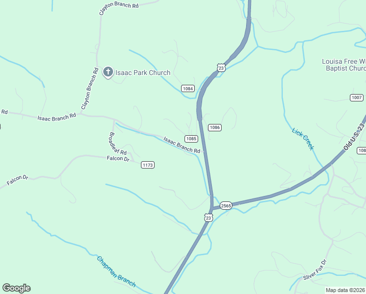 map of restaurants, bars, coffee shops, grocery stores, and more near Isaac Branch Road in Louisa