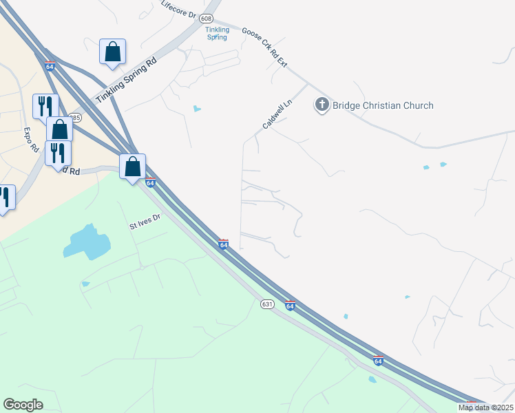 map of restaurants, bars, coffee shops, grocery stores, and more near 204 Caldwell Lane in Fishersville