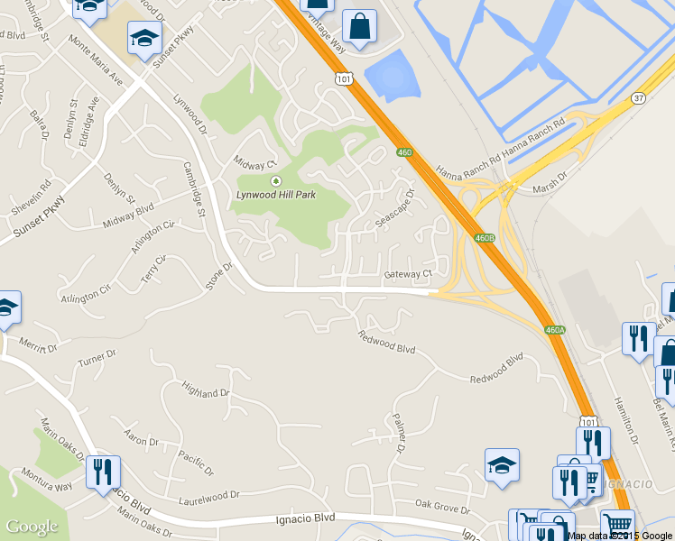 map of restaurants, bars, coffee shops, grocery stores, and more near 202 Antoinette Court in Novato