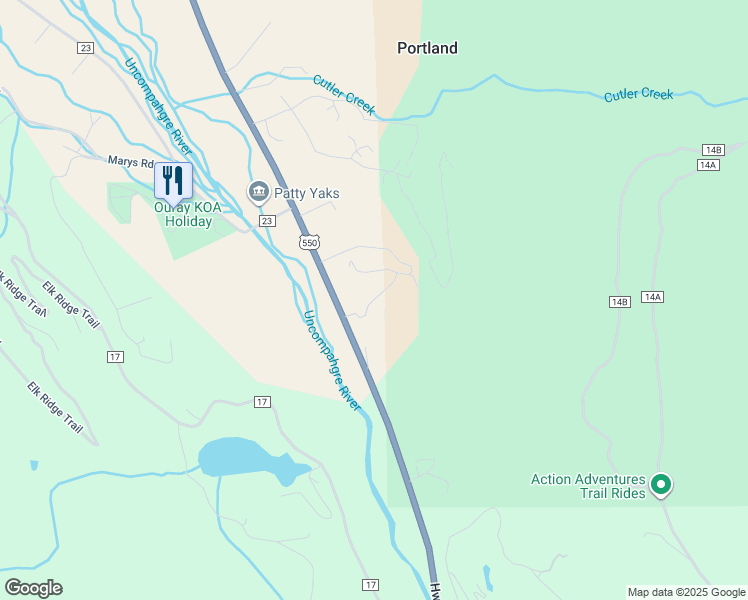map of restaurants, bars, coffee shops, grocery stores, and more near Portland Road in Ouray County