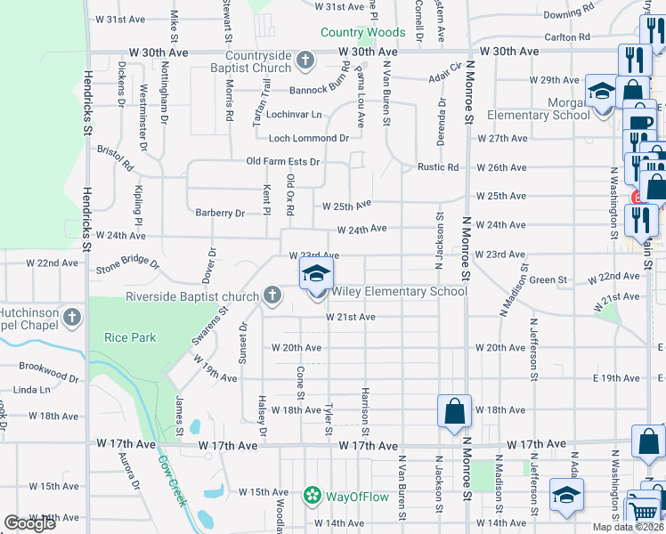 map of restaurants, bars, coffee shops, grocery stores, and more near in Hutchinson