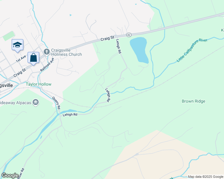 map of restaurants, bars, coffee shops, grocery stores, and more near 170 Lehigh Road in Craigsville