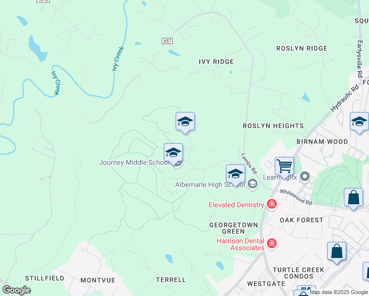 map of restaurants, bars, coffee shops, grocery stores, and more near 190 Lambs Lane in Charlottesville