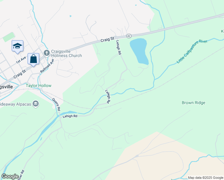 map of restaurants, bars, coffee shops, grocery stores, and more near 170 Lehigh Road in Craigsville