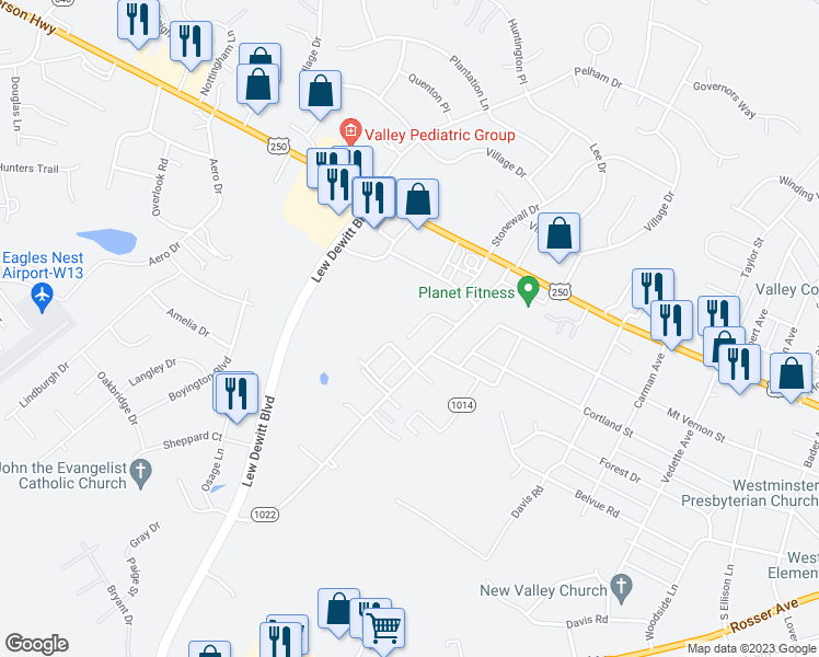 map of restaurants, bars, coffee shops, grocery stores, and more near 125 Bookerdale Road in Waynesboro