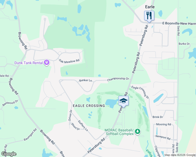 map of restaurants, bars, coffee shops, grocery stores, and more near 2210 Championship Drive in Evansville
