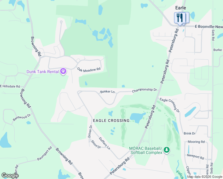 map of restaurants, bars, coffee shops, grocery stores, and more near 2122 Bunker Ln in Evansville