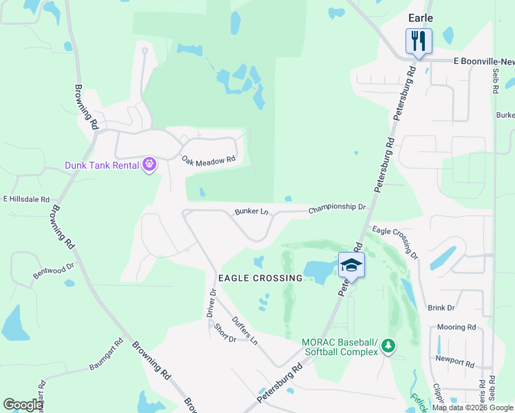 map of restaurants, bars, coffee shops, grocery stores, and more near 2122 Bunker Ln in Evansville