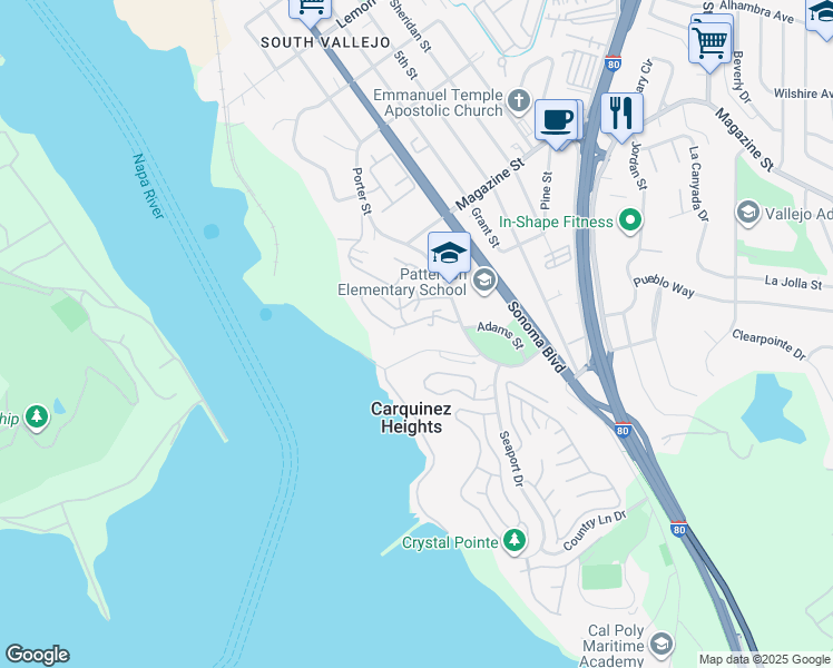 map of restaurants, bars, coffee shops, grocery stores, and more near 1169 Porter Street in Vallejo