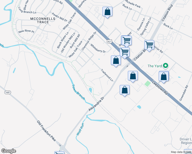 map of restaurants, bars, coffee shops, grocery stores, and more near 237 Sprinters Trail in Lexington
