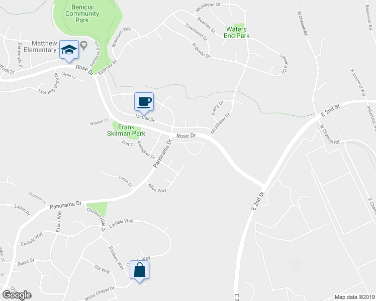 map of restaurants, bars, coffee shops, grocery stores, and more near 380 Columbia Circle in Benicia