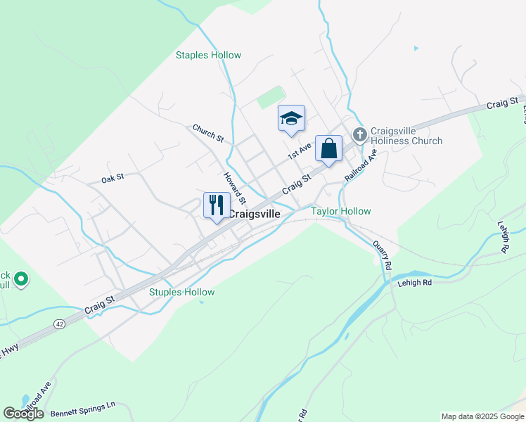 map of restaurants, bars, coffee shops, grocery stores, and more near 19 Craig Street in Craigsville