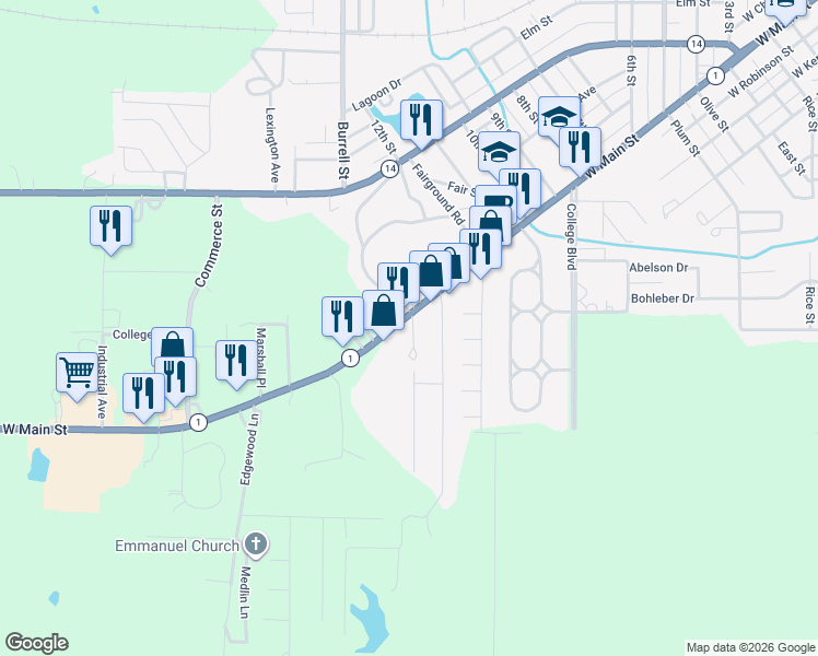 map of restaurants, bars, coffee shops, grocery stores, and more near 112 Neely Circle in Carmi