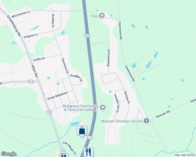 map of restaurants, bars, coffee shops, grocery stores, and more near 1306 Emma Lee Drive in Lawrenceburg