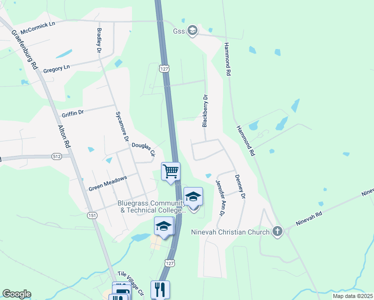 map of restaurants, bars, coffee shops, grocery stores, and more near 1306 Emma Lee Drive in Lawrenceburg