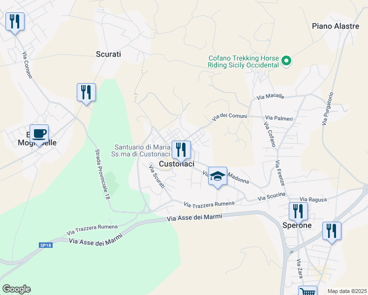 map of restaurants, bars, coffee shops, grocery stores, and more near 14 Via Giuseppe Mazzini in Custonaci
