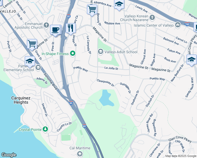 map of restaurants, bars, coffee shops, grocery stores, and more near 200 Clearpointe Drive in Vallejo