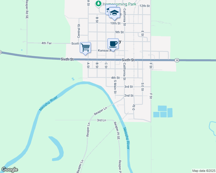 map of restaurants, bars, coffee shops, grocery stores, and more near 317 3rd Street in LeRoy