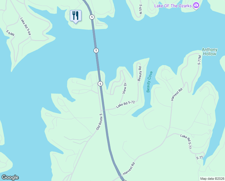map of restaurants, bars, coffee shops, grocery stores, and more near 150 Curvy Road in Camdenton