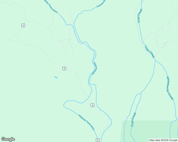 map of restaurants, bars, coffee shops, grocery stores, and more near 9706 County Road 5 in Ridgway