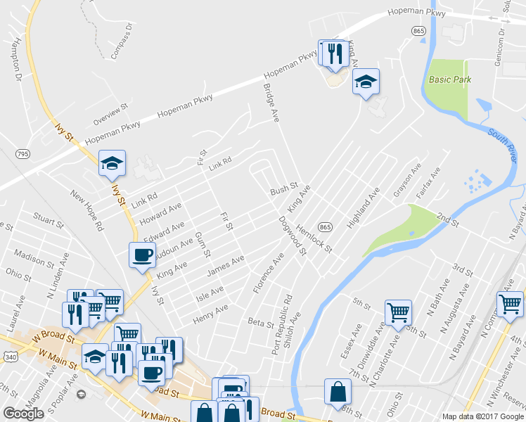 map of restaurants, bars, coffee shops, grocery stores, and more near 516 Loudoun Avenue in Waynesboro