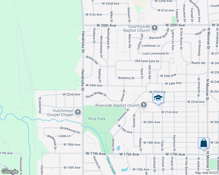 map of restaurants, bars, coffee shops, grocery stores, and more near 1209 West 24th Avenue in Hutchinson