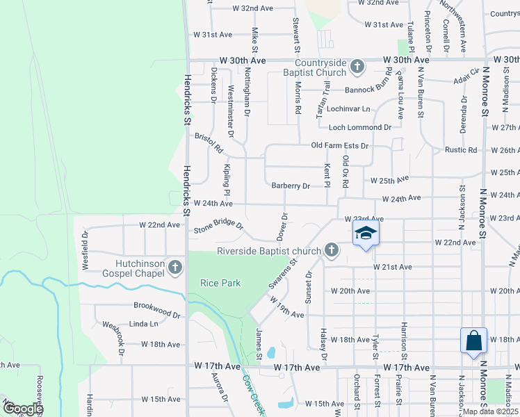 map of restaurants, bars, coffee shops, grocery stores, and more near 1209 West 24th Avenue in Hutchinson