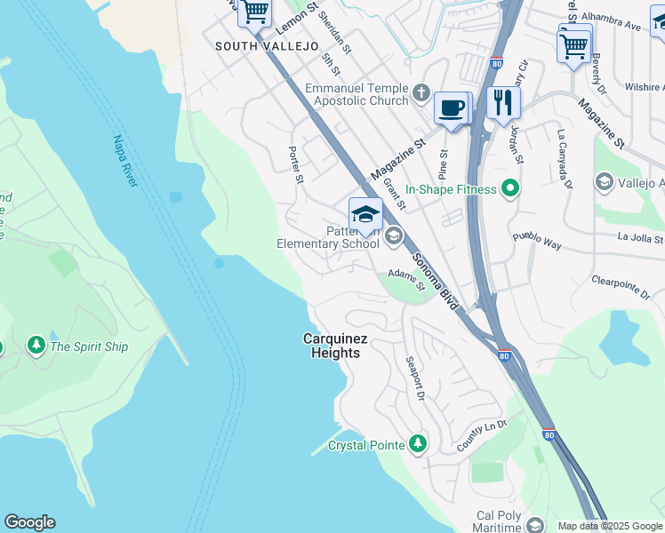 map of restaurants, bars, coffee shops, grocery stores, and more near 1169 Porter Street in Vallejo
