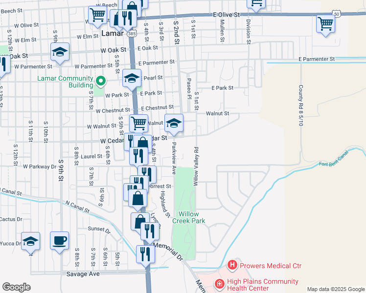 map of restaurants, bars, coffee shops, grocery stores, and more near 1105 Parkview Avenue in Lamar