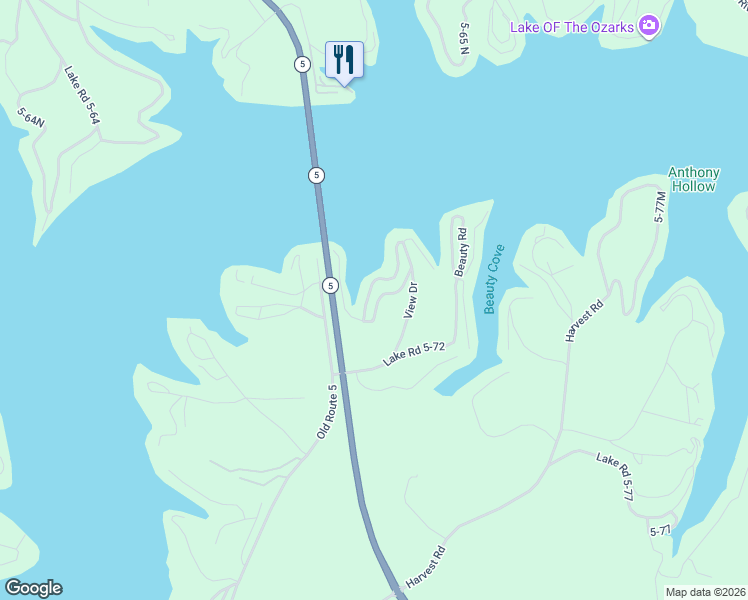 map of restaurants, bars, coffee shops, grocery stores, and more near 150 Curvy Road in Camdenton