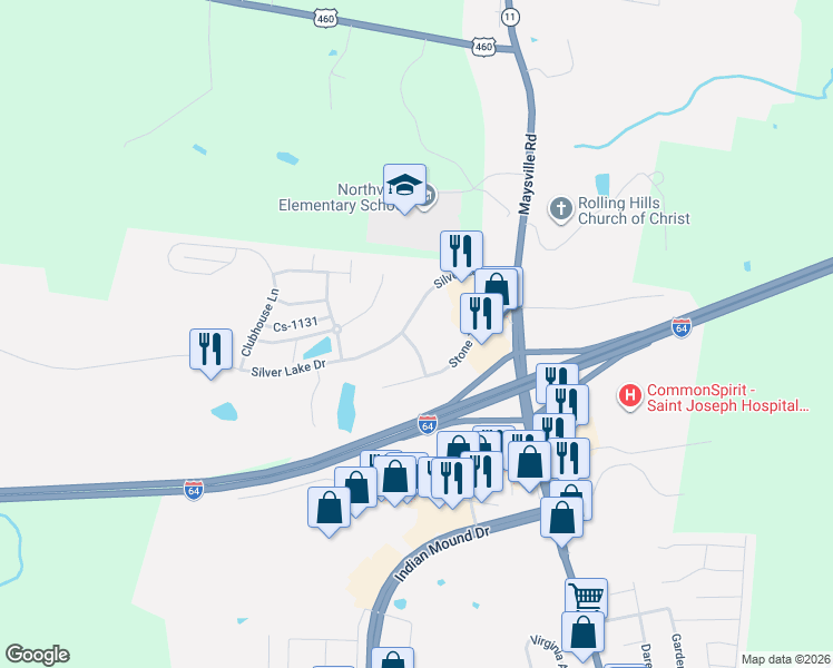 map of restaurants, bars, coffee shops, grocery stores, and more near Campbell Way in Mount Sterling