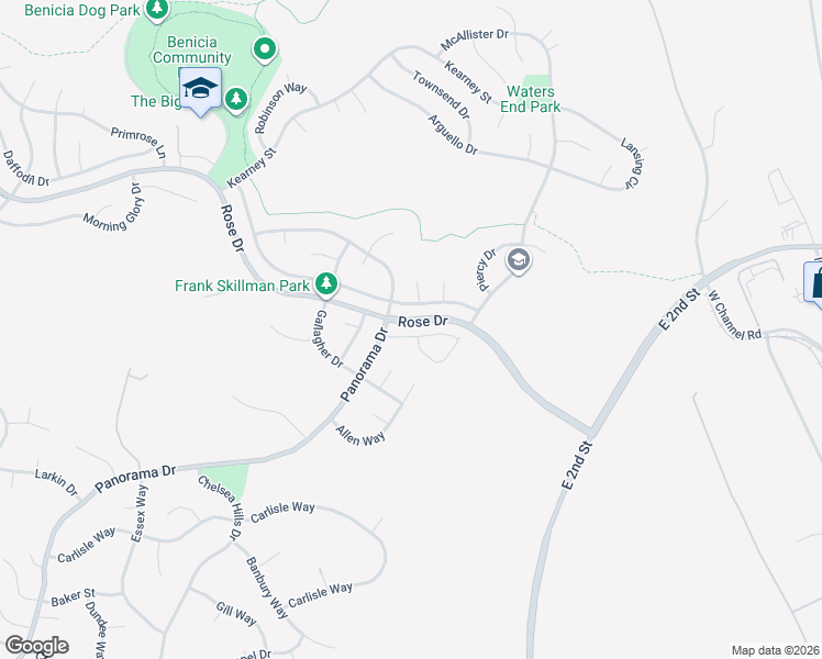 map of restaurants, bars, coffee shops, grocery stores, and more near 289 Columbia Circle in Benicia