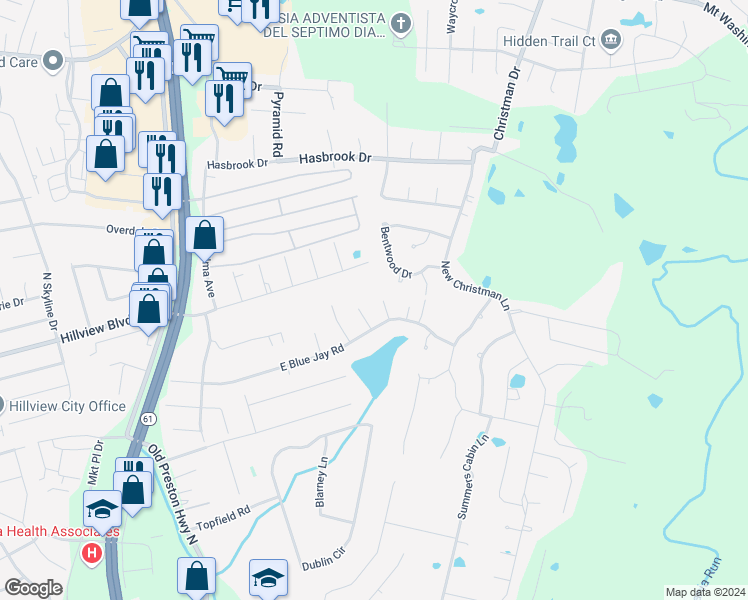 map of restaurants, bars, coffee shops, grocery stores, and more near 143 Horseshoe Court in Louisville
