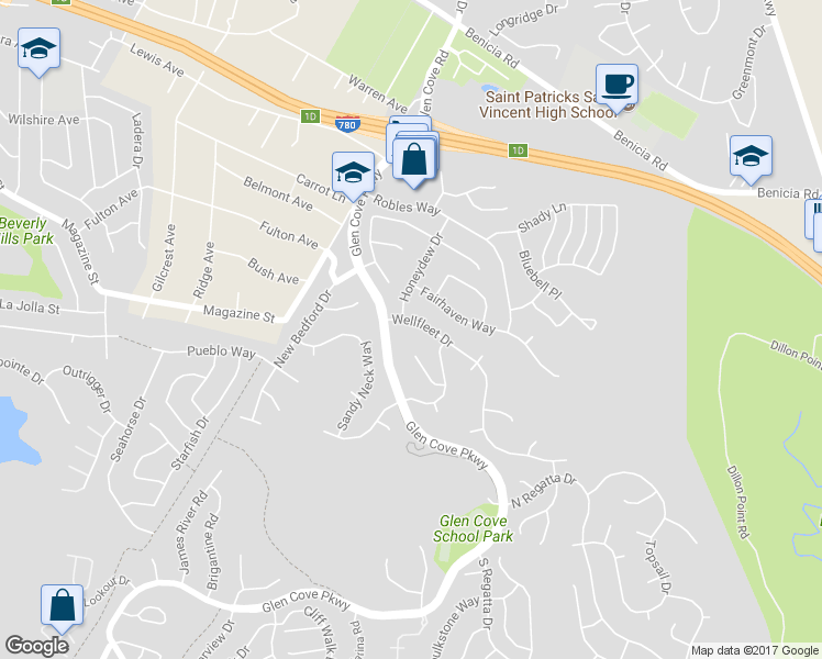 map of restaurants, bars, coffee shops, grocery stores, and more near in Vallejo