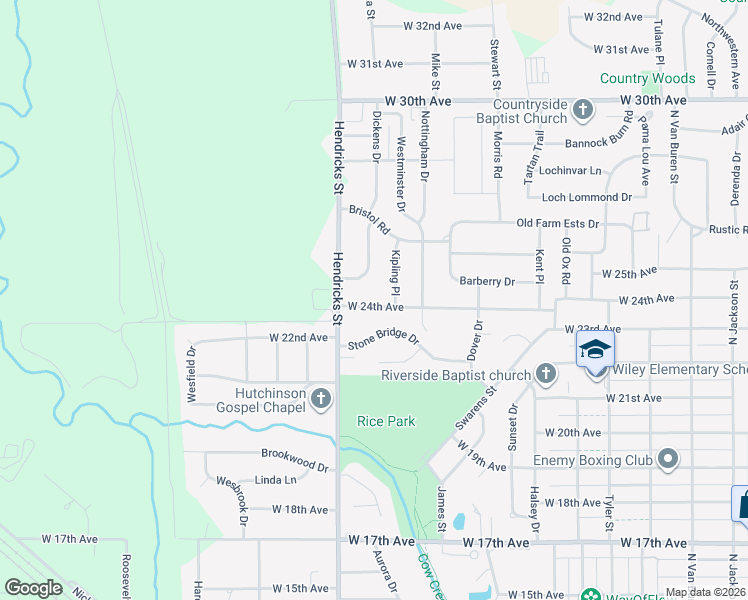 map of restaurants, bars, coffee shops, grocery stores, and more near 1405 West 24th Avenue in Hutchinson