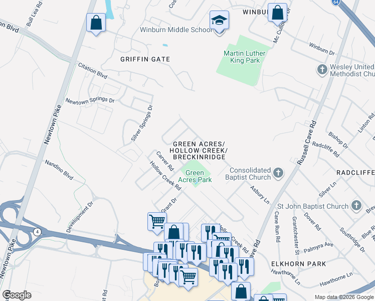 map of restaurants, bars, coffee shops, grocery stores, and more near in Lexington