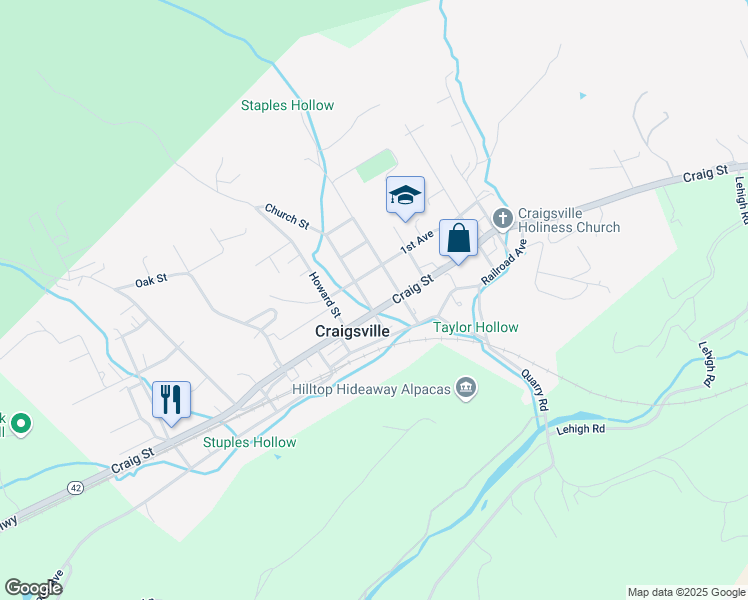map of restaurants, bars, coffee shops, grocery stores, and more near 8 Craig Street in Craigsville
