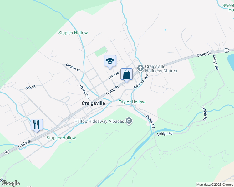 map of restaurants, bars, coffee shops, grocery stores, and more near 60 Railroad Avenue in Craigsville