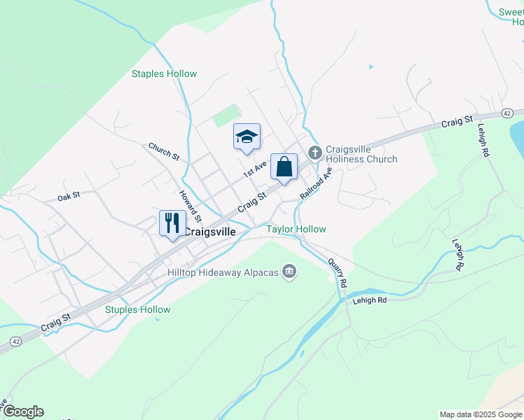 map of restaurants, bars, coffee shops, grocery stores, and more near 70 Craig Street in Craigsville