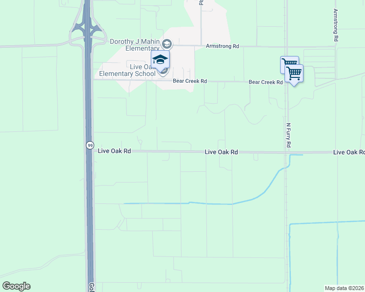 map of restaurants, bars, coffee shops, grocery stores, and more near 5277 Live Oak Road in Lodi