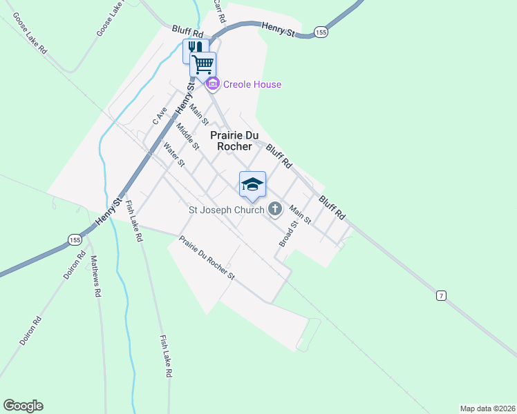 map of restaurants, bars, coffee shops, grocery stores, and more near 714 Middle Street in Prairie du Rocher