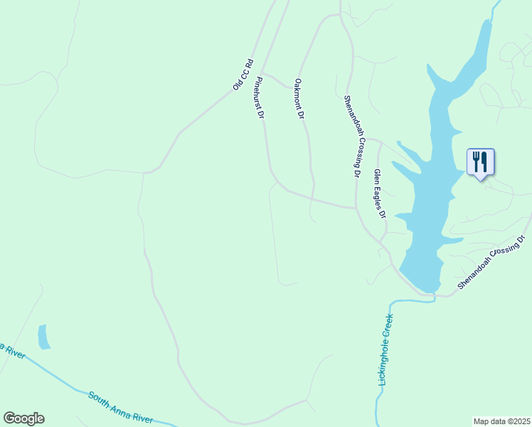 map of restaurants, bars, coffee shops, grocery stores, and more near 114 West Pebble Beach Drive in Gordonsville