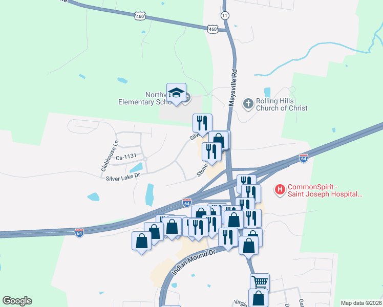 map of restaurants, bars, coffee shops, grocery stores, and more near 310 Silver Lake Drive in Mount Sterling