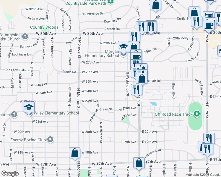 map of restaurants, bars, coffee shops, grocery stores, and more near 207 West 25th Avenue in Hutchinson