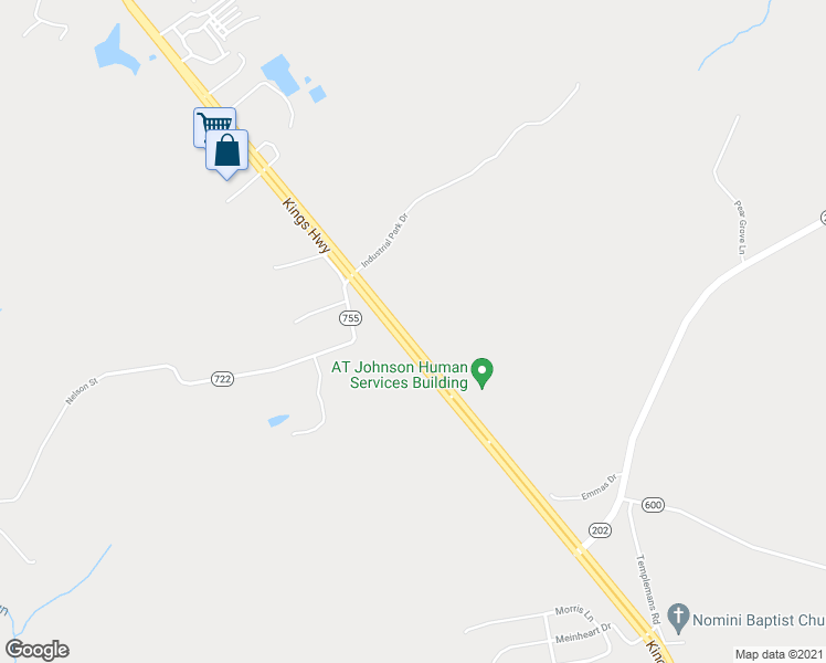 map of restaurants, bars, coffee shops, grocery stores, and more near 18603 Kings Highway in Montross