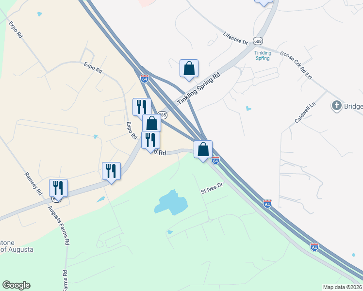 map of restaurants, bars, coffee shops, grocery stores, and more near Ladd Road in Fishersville