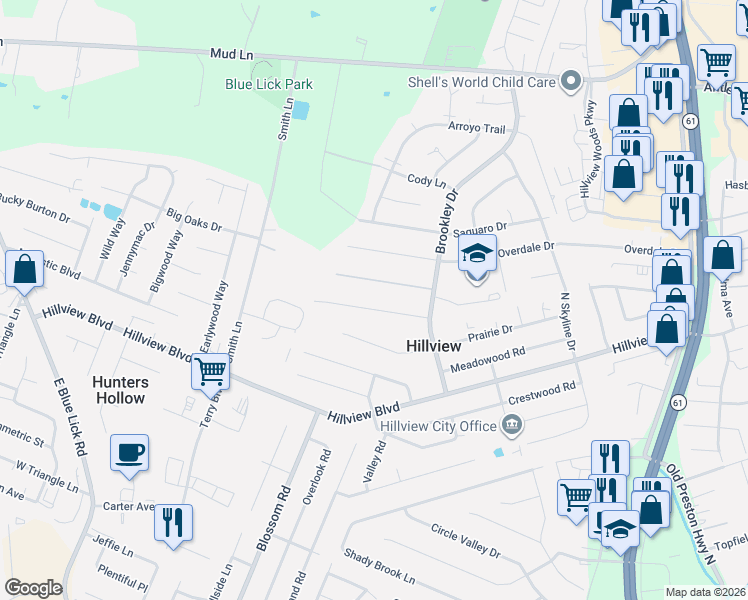 map of restaurants, bars, coffee shops, grocery stores, and more near 244 Crator Drive in Louisville